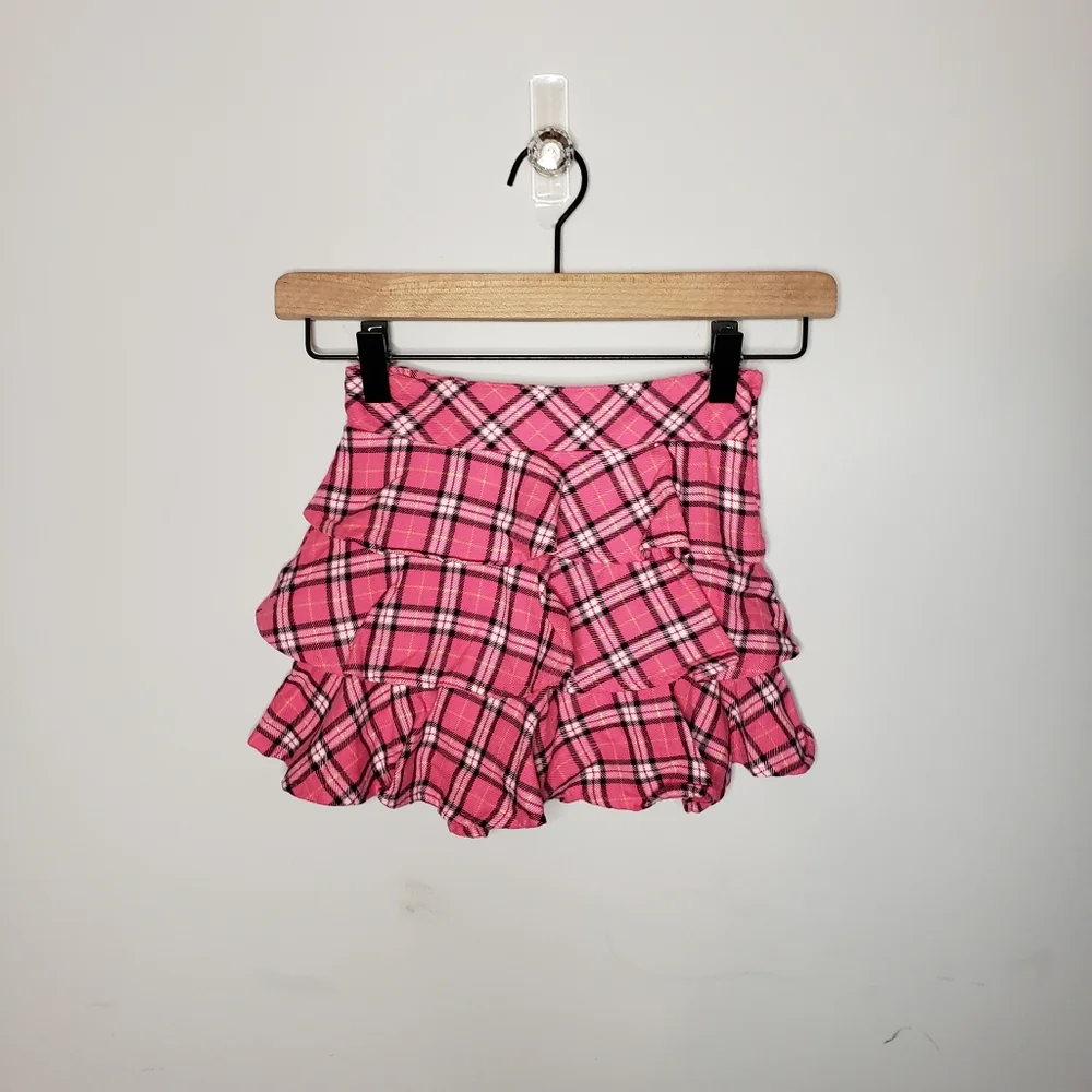 NWT Gymboree Size 4 Pink Plaid Ruffled Tiered Skort with an Adjustable Waist
